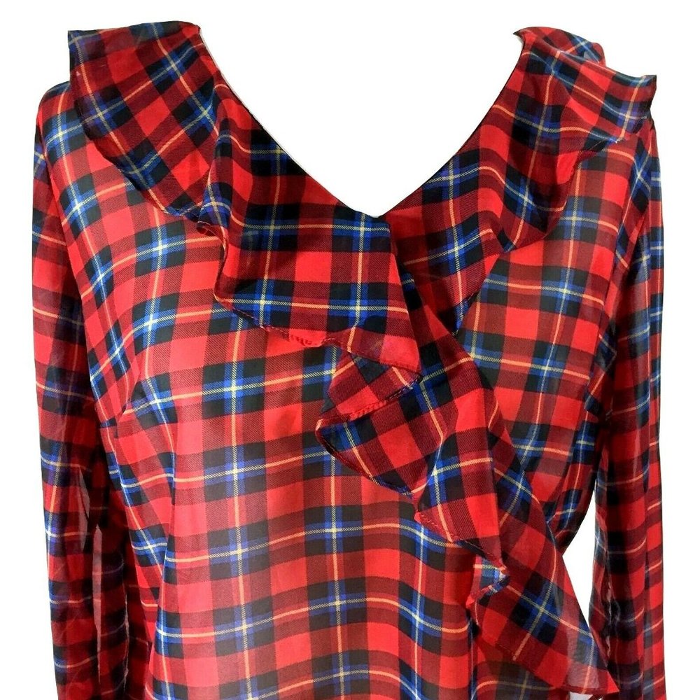 Mixed Threads Ruffled Front Top Small Red Plaid - Picture 3 of 8